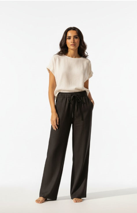 Black Linen Wide Leg Trousers