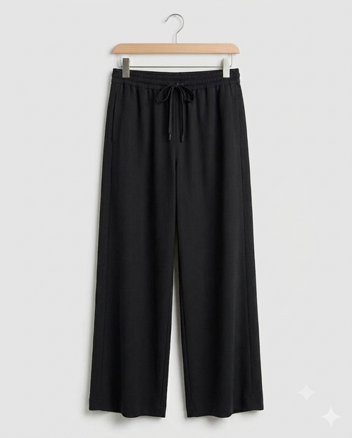 Black Linen Wide Leg Trousers