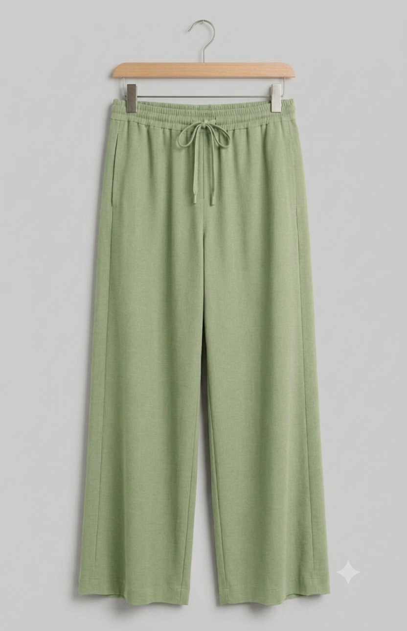 Sage Green Linen Wide-Leg Trousers