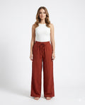 Burgundy Linen Wide-Leg Trousers