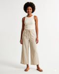 Beige Linen Wide Leg Trousers