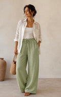 Sage Green Linen Wide-Leg Trousers